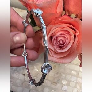 ariva fine jewelry sterling Silver clear quartz Bangle Bracelet 2.75 inch